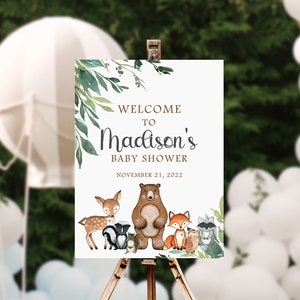 Woodland Baby Shower Sign, Woodland Baby Shower Welcome Sign Boy, Woodland Animals Baby Shower Decorations, Greenery Shower Welcome Poster