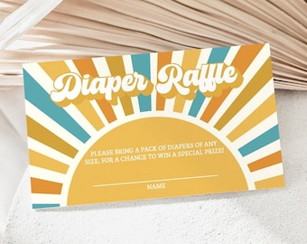 Sunshine Baby Shower Diaper Raffle Ticket, Here Comes The Son Baby Shower Diaper Raffle Card Insert, Sun Baby Shower Game Printable Boy RSB1