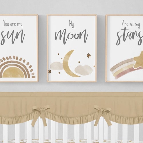 Neutral Nursery Wall Decor Set of 3 My Sun Moon and Stars - Etsy