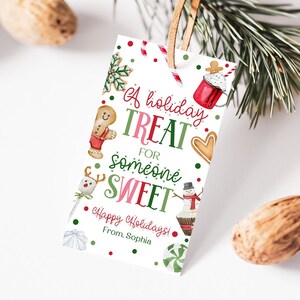 Een vakantietraktatie voor iemand lief label, bewerkbare kerstcadeaukaartjes, afdrukbare kersttraktatielabel, label voor leraar koekjes, gunstkaartjes klaslokaal