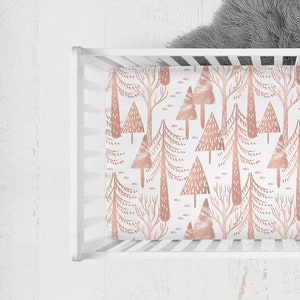 Christmas Crib Sheet Pink, Crib Sheets Girl, Christmas Crib Bedding, Rose Gold Crib Sheet, Christmas Tree Crib Sheet, Toddler Baby Girl Crib