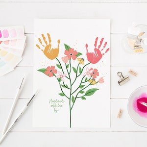 Fête des mères fleur empreinte de main Art imprimable, fête des mères empreinte de main Art Print Bouquet Floral, fleur empreinte de main cadeau des enfants, bricolage artisanat cadeau