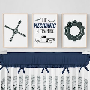 Mechanic Nursery Prints, Mechanic Nursery Decor, Set of 3 Prints, Boy Nursery Decor, Navy Blue, Truck Nursery Prints, Mechanic Wall Decor