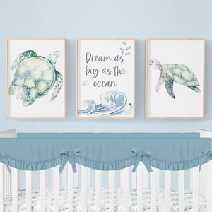 Sea Turtle Nursery Prints, Ocean Nursery Prints, Set of 3 Prints Sea Turtle Nursery, Boy Nursery Decor Underwater Nursery, Ocean Nursery Art