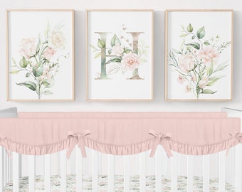 Personalized Floral Nursery Prints, Floral Nursery Decor, Floral Monogram Nursery Prints, Girl Nursery Decor, Pink Floral Nursery Prints