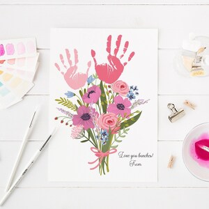 Muttertag Handabdruck Kunstdruck, Blume Handabdruck Handwerk Kunst, Muttertag Handwerk für Kinder druckbare, Handabdruck Blumenstrauß, Geschenk von Kindern