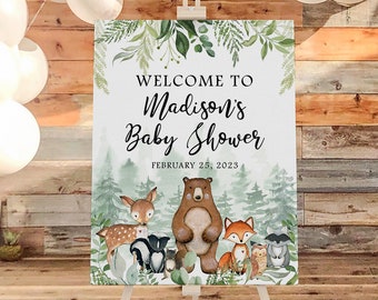 Woodland Baby Shower Welcome Sign, Woodland Baby Shower Decoration, Woodland Baby Shower Sign, Woodland Theme Baby Shower Poster Neutral WS1