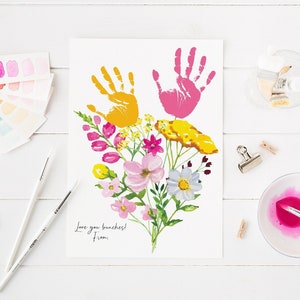 Muttertag Handwerk für Kinder druckbare, Muttertag Handabdruck Kunstdruck, Blumen Handabdruck Geschenk von Kindern, DIY Handwerk Geschenk für Mutter Kleinkind Baby