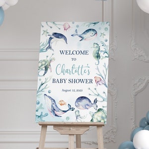 Under the Sea Baby Shower Welcome Sign, Ocean Baby Shower Welcome Sign, Summer Baby Shower Sign, Baby Shower Decorations Boy Nautical Poster