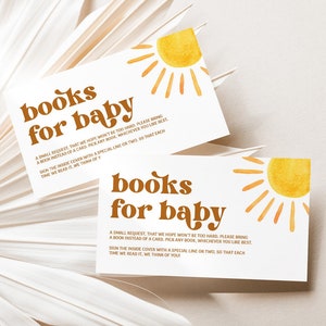 Sun babyshowerboeken voor babykaarten, Sunshine Book Request Card, Here Comes The Son Babyshower, breng een boekkaart mee, Instant Download, SBS2