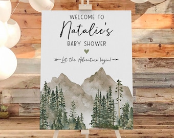 Let the Adventure Begin Baby Shower Welcome Sign, Adventure Baby Shower Sign, Woodland Baby Shower Decorations, Forest Mountain Welcome Sign