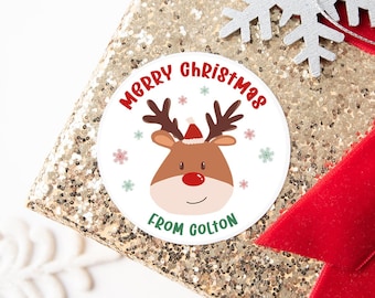 Pegatinas personalizadas de renos de Navidad, Etiquetas de regalo de Navidad, Etiquetas de regalo de Navidad, Pegatinas de Navidad personalizadas, Pegatinas de favor de Navidad