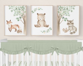 Woodland Nursery Prints, Woodland Animal Prints, Woodland Nursery Decor, Animal Nursery, Set of 3 Prints, Baby Boy Nursery, Forest Nursery