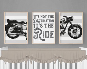 Motorcycle Nursery Prints, Motorcycle Nursery Decor, Set of 3 Prints, Baby Boy Nursery Decor, Motorcycle Wall Art, Baby Boy Nursery Prints