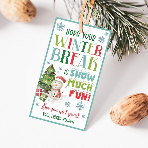 Hope Your Winter Break is Snow Much Fun Printable Gift Tag, Editable Christmas Gift Tag, Winter Break Gift Tag Teacher Holiday School Favors