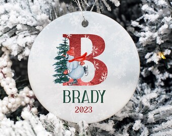 Personalized Name Ornament, Monogram Christmas Ornament, Custom Initial Ornament, Family Christmas Ornament, Snowman Ornament