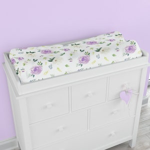 Purple Floral Changing Pad Cover, Floral Nursery, Baby Girl Gift New Mom Gift Purple Watercolor Floral Changing Pad, Changing Pad Cover Girl