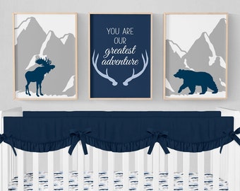Woodland Nursery Prints, Adventure Nursery Prints, Woodland Nursery Decor, Set of 3 Prints, Baby Boy Nursery Prints, Mountain Nursery Prints