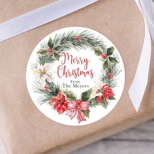 Etichette natalizie personalizzate, Etichetta di buon Natale personalizzata, Etichetta ghirlanda di Natale personalizzata, Etichette regalo natalizie, Adesivo regalo di Natale 2 "rotondo