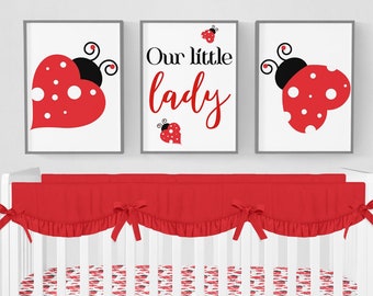Ladybug Nursery Prints, Ladybug Nursery, Ladybug Nursery Decor, Set of 3, Baby Girl Nursery Decor, Ladybug Wall Decor, Ladybug Wall Art