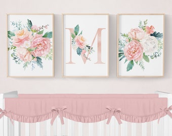 Custom Girl Nursery Prints Floral, Floral Nursery Decor, Girl Nursery Art, Nursery Wall Art Set, Girl Nursery Decor, Nursery Art Prints Girl