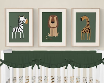 Safari Nursery Prints, Boho Nursery Wall Art Prints, Safari Nursery Decor, Baby Boy Nursery Decor, Set of 3 Prints, Green Nursery Prints Boy