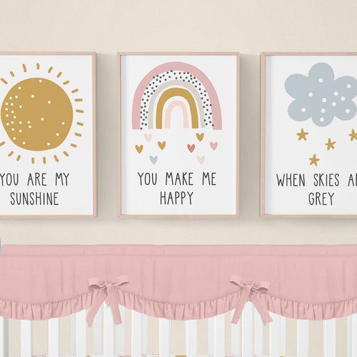 Rainbow Nursery Wall Art Set of 3 Prints Rainbow Nursery Etsy