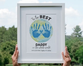Fathers Day Handprint Art For Dad, Worlds Best Dad Print, Handprint Fathers Day Craft Printable, DIY Gift For Dad Fathers Day Gift From Kids