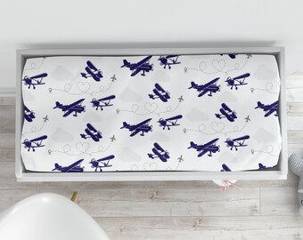 Airplane Changing Pad Cover, Baby Boy Changing Pad, Changing Pad Boy, Airplane Nursery Decor, Navy Blue, Boy Nursery Decor, Baby Shower Gift