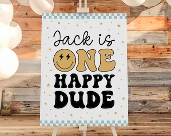 One Happy Dude Birthday Sign, First Birthday Welcome Sign, One Happy Dude Birthday Decorations, Boy 1st Birthday Party Smile Welcome Poster