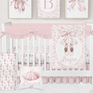 Baby Girl Crib Bedding Set, Ballerina Nursery Bedding, Pink Bow Crib Bedding, Ballet Baby Bedding Crib Sets Girl, Baby Girl Nursery Decor
