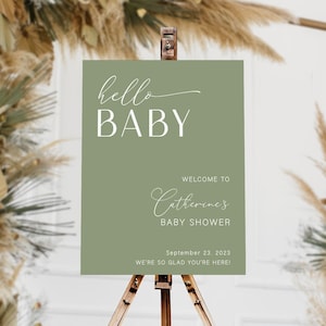 Minimalist Baby Shower Welcome Sign, Sage Green Baby Shower Sign, Hello Baby Sign, Boy Baby Shower Decorations, Baby Shower Welcome Poster