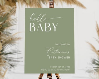 Minimalist Baby Shower Welcome Sign, Sage Green Baby Shower Sign, Hello Baby Sign, Boy Baby Shower Decorations, Baby Shower Welcome Poster