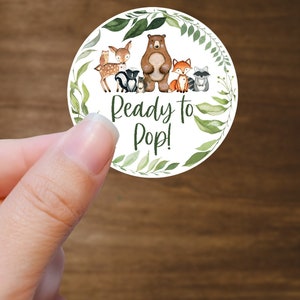 Ready To Pop Stickers, Woodland Baby Shower Favor Labels, Woodland Baby Shower Stickers, Popcorn Favor Labels, Greenery Woodland Animals WS1