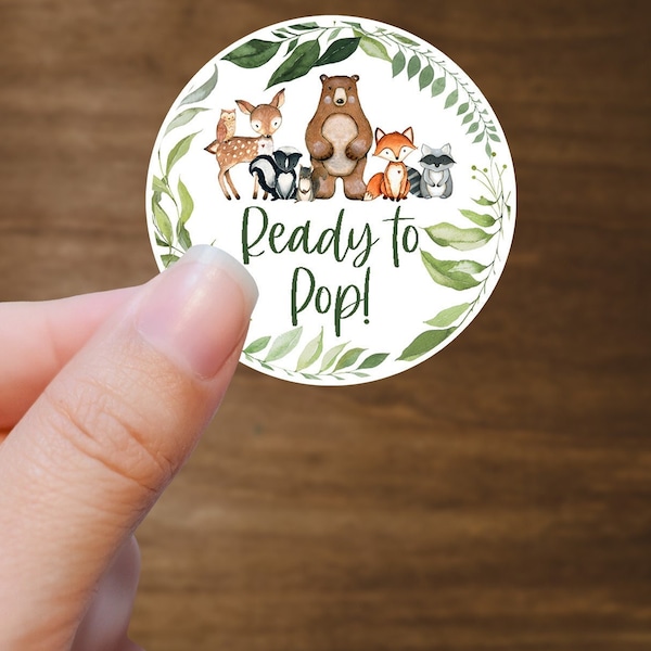 Ready To Pop Stickers, Woodland Baby Shower Favor Labels, Woodland Baby Shower Stickers, Popcorn Favor Labels, Greenery Woodland Animals WS1