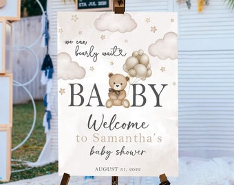 Teddy Bear Baby Shower Sign, Bear Baby Shower Welcome Sign, Baby Boy Shower Decorations, Teddy Bear Baby Shower Decor, We Can Bearly Wait