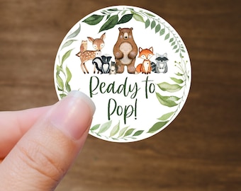 Ready To Pop Stickers, Woodland Baby Shower Favor Labels, Woodland Baby Shower Stickers, Popcorn Favor Labels, Greenery Woodland Animals WS1