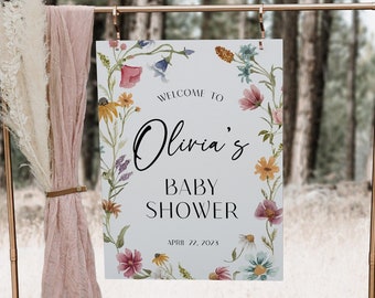 Wildflower Baby Shower Welcome Sign Girl, Wildflower Welcome Sign Poster, Floral Baby Shower Sign, Wildflower Baby Shower Decor Girl, WFS1