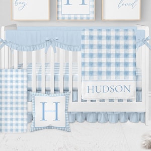 Baby Boy Crib Bedding Set, Blue Baby Bedding Crib Sets Boy, Baby Boy Nursery, Boy Nursery Bedding Set Boy, Blue Gingham Crib Bedding Set Boy
