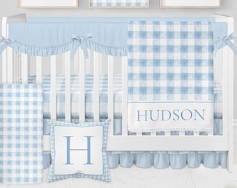 Baby Boy Crib Bedding Set, Blue Baby Bedding Crib Sets Boy, Baby Boy Nursery, Boy Nursery Bedding Set Boy, Blue Gingham Crib Bedding Set Boy