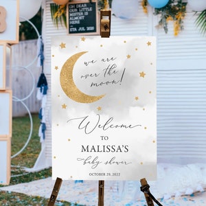 Over The Moon Baby Shower Welcome Sign, Twinkle Little Star Baby Shower Sign, Moon Baby Shower Decorations, Moon Stars Baby Shower Decor Boy