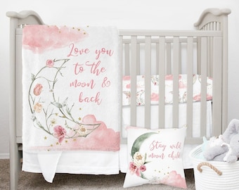 MINI Crib Bedding Set Moon Crib Bedding Girl Mini Crib Set Baby