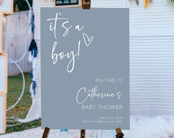 It's a Boy Welcome Sign, Modern Baby Shower Sign Boy, Dusty Blue Baby Shower Welcome Sign, Baby Shower Poster, Baby Boy Shower Decorations
