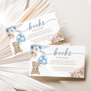 Ours en peluche bleu livres pour bébé carte, nous pouvons Bearly attendre bébé douche livre demande, Boy Boho Teddy Bear Baby Shower, téléchargement immédiat, BTB1