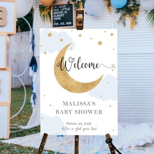 Moon And Stars Baby Shower Welcome Sign, Blue Baby Shower Sign Boy, Boy Baby Shower Poster, Blue Baby Shower Decorations Boy, Welcome Poster