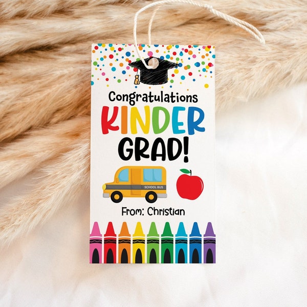 Kindergarten Graduation Gift Tag, Editable Kinder Graduation Tag, Printable Graduation Gift Tags, Graduation Favor Tags, Instant Download