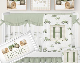 Baby Boy Crib Bedding Set, Tractor Nursery Bedding, Green Baby Boy Bedding, Boy Crib Sets, Farm Nursery Decor Boy, Tractor Crib Sheet Set