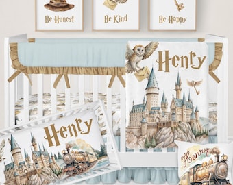 Wizard Nursery Bedding, Baby Boy Bedding, Magical Crib Bedding Set, Wizard Baby Bedding Crib Set, Owl Blanket, Wizard School Nursery Decor
