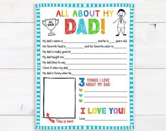 All About DAD Fathers Day Printable Fathers Day Gift Fill-in-the-blank ...