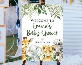 Safari Baby Shower Welcome Sign, Safari Animals Baby Shower Sign, Welcome Safari Sign, Safari Baby Shower Decorations, Greenery Baby SAB1